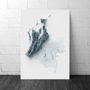 Artistic Relief Map of Colombia - Unique 2D Wall Decor - Colombian Geology  - 2D Shaded Relief Map