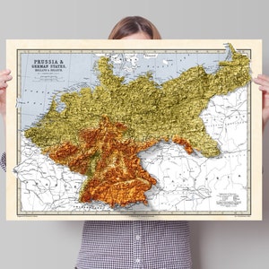 Mapa de Prusia y los estados alemanes, Holanda y Bélgica Impresión topográfica del mapa de Bartolomé Impresión 2D Giclée Retro imagen 1