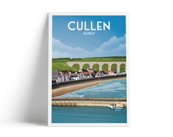 Cullen Print - Moray Firth - Viaduct -Harbour - Scotland - Travel Poster