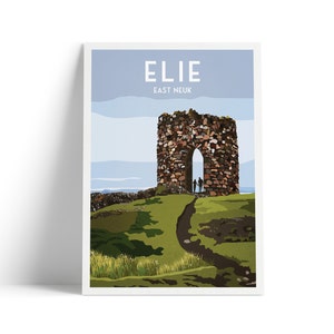 Lady&#39;s Tower Elie Print - East Neuk - Fife Coastal Path - Travel Poster - Elie and Earlsferry - Leven