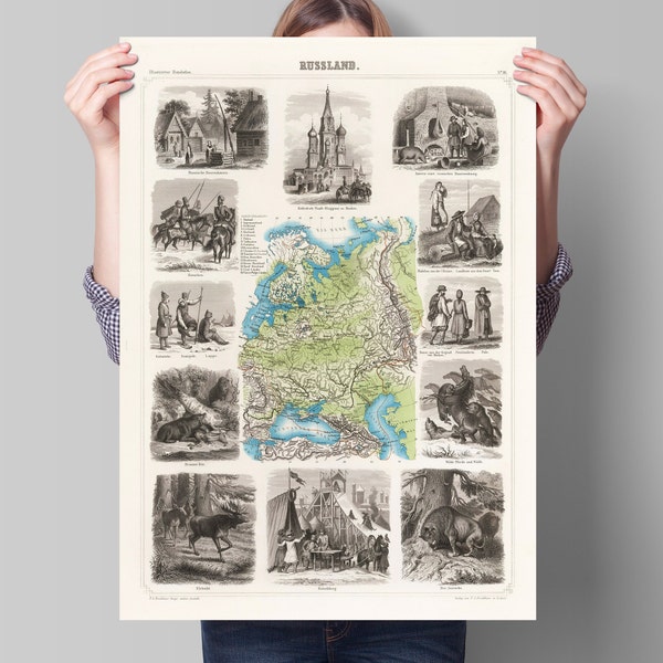 Russia Map | Russland 1863 | Vintage Russian Print | Odessa | Kiev | Finland | Hungary | Poland | Ukraine | Grodno | Estonia | Latvia