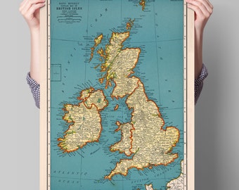 Popular Map of British Isles | Vintage Poster Wall Art Print
