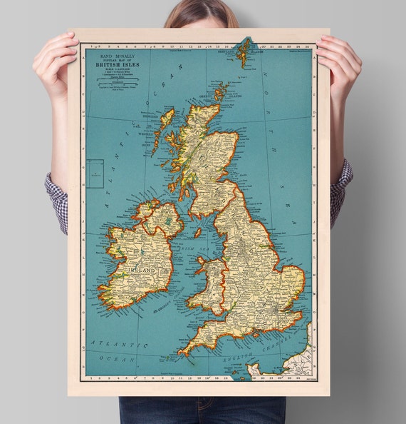Popular Map of British Isles | Vintage Poster Wall Art Print