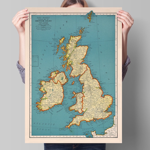Popular map of British Isles | Vintage Poster Wall Art Print | Rand McNally | 1939 | Antique maps | Ancient Britain | Vintage Maps