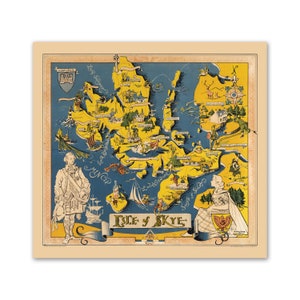Skye Karte - Isle of Skye Vintage Karte Print | Bildliche Karte von Skye in Schottland, Tourismus Karte mit Portree, Kyle of Lochalsh, Uig, Cuillins