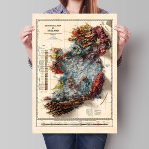 Irland Karte - Vintage Irland Topo Karte - Geologischer Druck, Dublin, Limerick, Ulster, Connaught, Limerick, Leinster