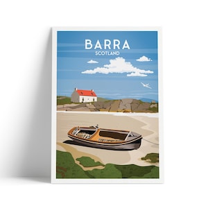 Barra Print  - Isle of Barra Travel Poster - Crannag by Traigh Mhor - Western Isles - Scotland - Wall Art - Scottish Islands