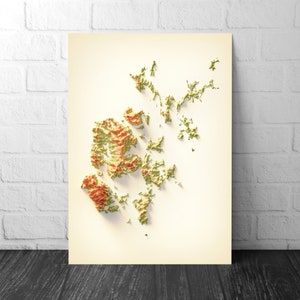 Orkney Kunst Reliefkarte - 2D Druck - Schottland Geologie Poster - 2D Schattierte Reliefkarte