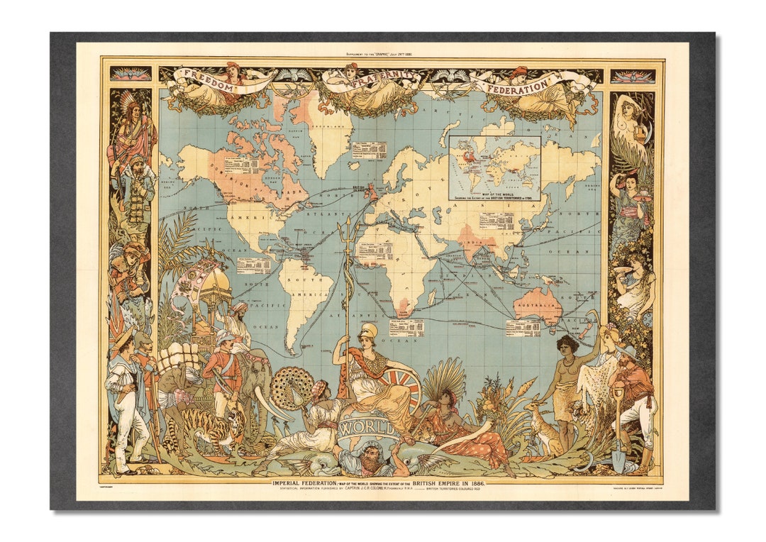 World Map - Extent of the British Empire in 1886 - Etsy 日本
