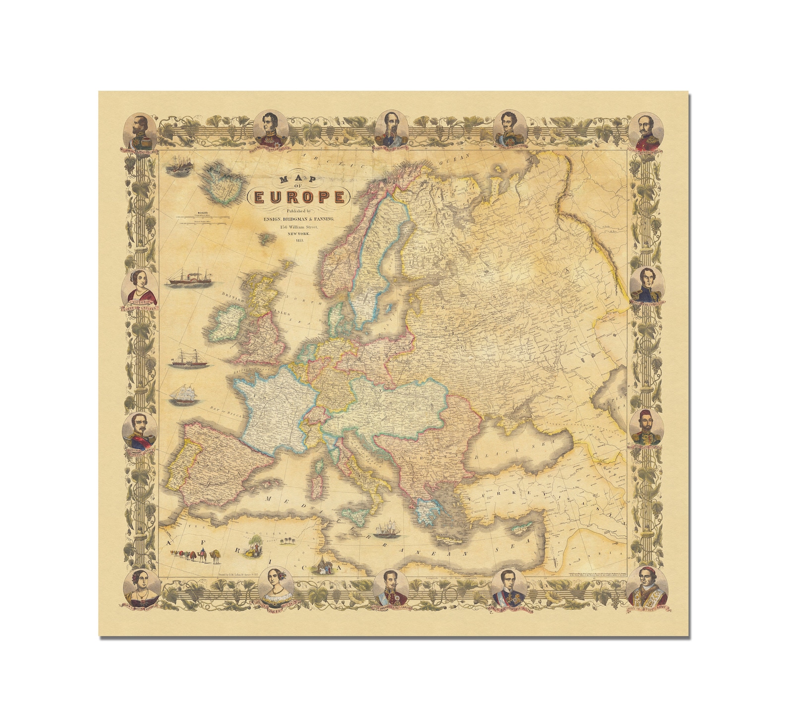 Old Map of Europe | 1855 | Vintage Poster | Pictorial European Map ...