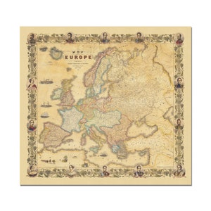 Alte Landkarte Europas | 1855 | Vintage Poster | Europäische Karte | Vintage Poster | Wand kunstdruck | Europa Karte Print |  Könige und Königinnen