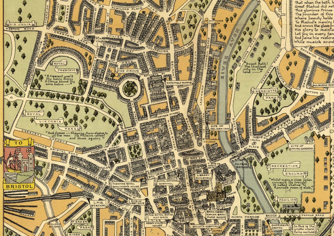 Bath Map Pictorial Map of the Historic City of Bath bath Etsy UK