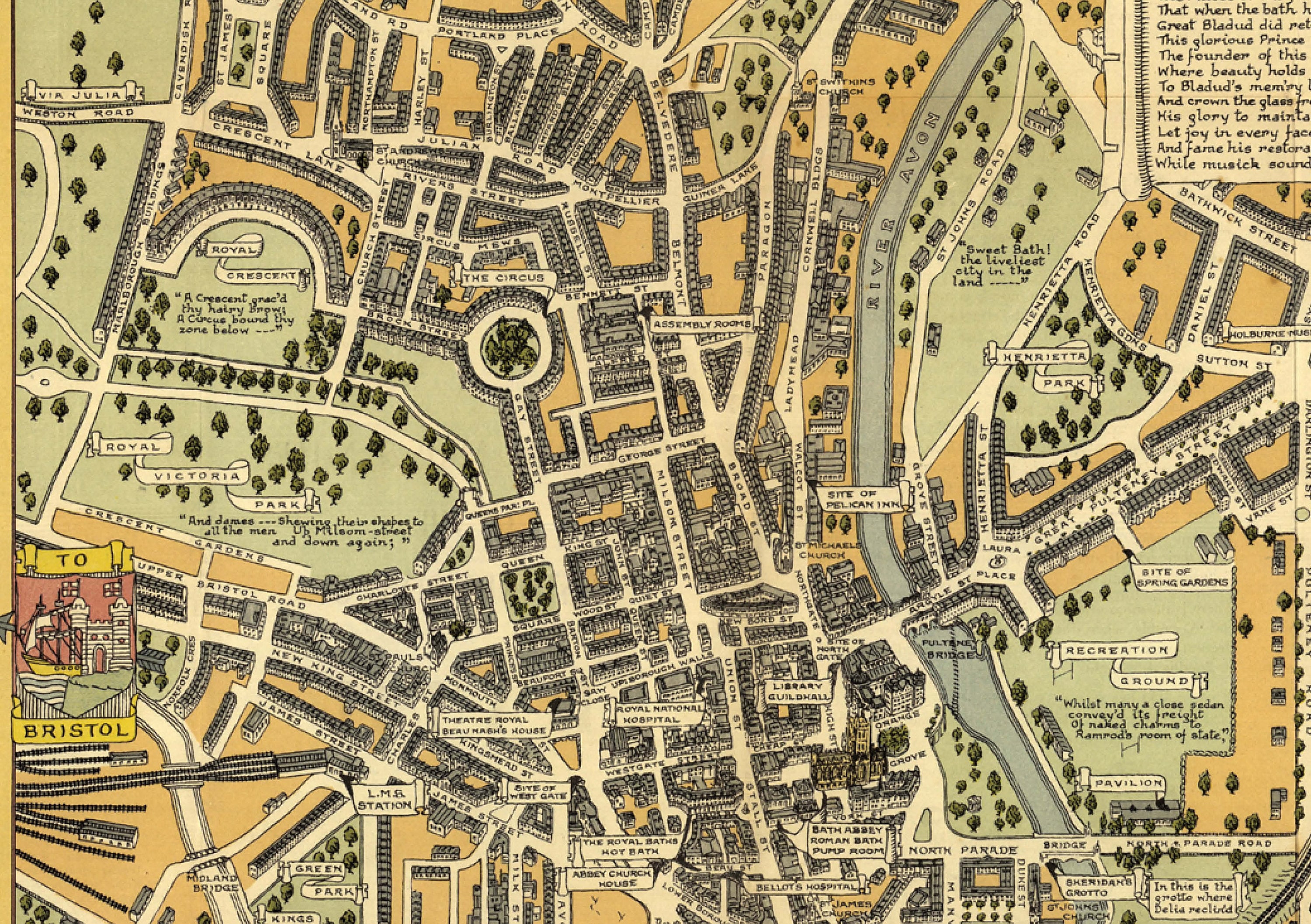Pictorial map of the historic city of Bath Etsy