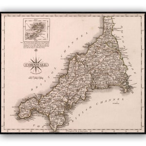 Carte du comté de Cornwall vers 1787 | vintage antique | Impression du mur de l’ancienne carte| Affiche Wall Art | Art mural, 30 x 24 pouces