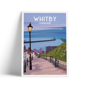 Whitby Travel Poster | 199 steps | Whitby harbour | North Yorkshire Wall Art | Home Decor Artwork | Wedding gift | Birthday Present