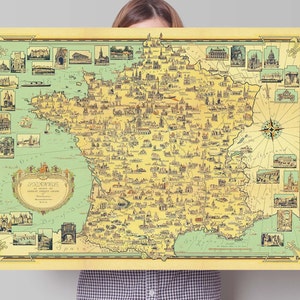 Vieille carte de France, impression de France de 1935 par Ernest Dudley Chase, cadeau de pendaison de crémaillère Home Decor, carte ancienne, grande affiche