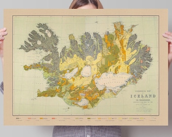 Geological map of Iceland - old Iceland map, - Nordic Print - vintage map of Iceland - Nordic Gift - Thorvaldur Thoroddsen - 1901