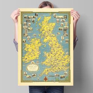 Eine Bildkarte der britischen Inseln | Ernest Dudley Chase | Vintage Poster Wand kunstdruck | 1939 | Antike Landkarten | Vereinigtes Königreich