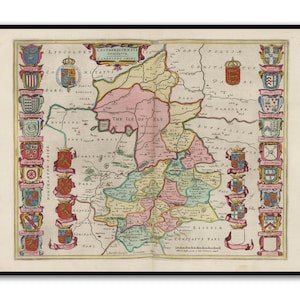 Ancient Cambridgeshire Map | Old Antique Map of Cambridgeshire |1665 |Old Map Wall Print| Poster Wall Art|Wall Art|English Maps
