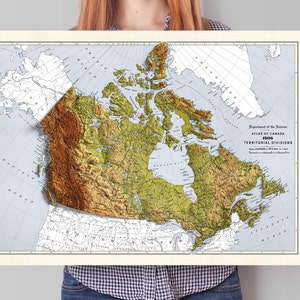 Canada Map -  2D Shaded relief Map with 3D effect - Bartholomew Print