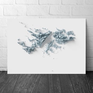 Carte en relief artistique des îles Falkland - Décoration murale 2D unique - Géologie - Carte en relief ombré 2D