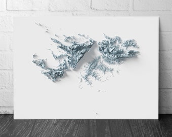 Falkland Islands Artistic Relief Map  - Unique 2D Wall Decor -  Geology  - 2D Shaded Relief Map
