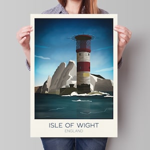 Affiche de voyage de l&#39;île de Wight, les aiguilles, art mural minimaliste, impressions d&#39;art mural