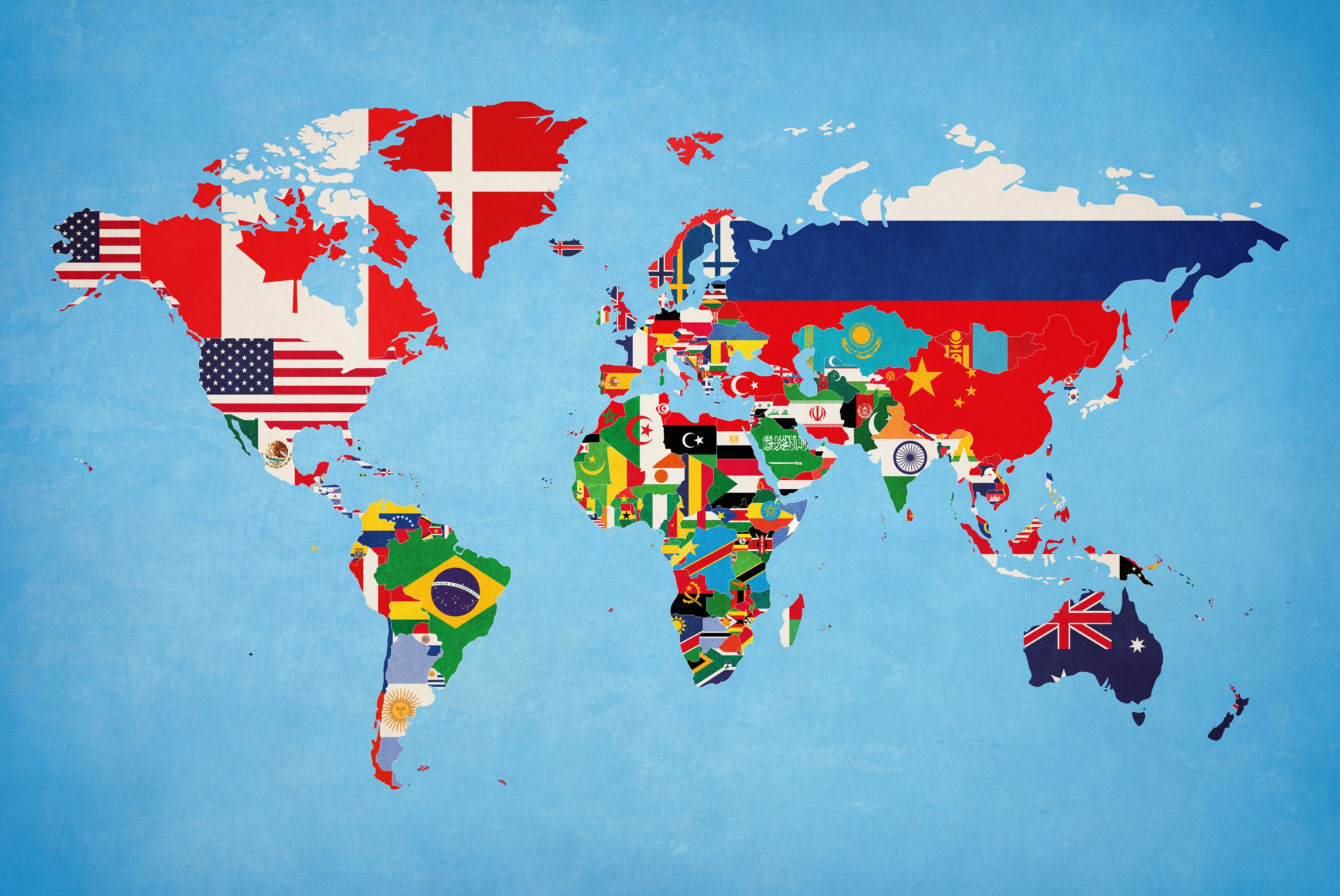 World Map Of Flags Country Map Poster Educational Art Etsy Uk