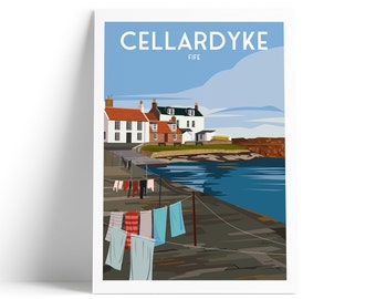 Cellardyke Print, Clothes Hanging at the Harbour,  Fife Travel Poster, Fife East Neuk Wall Art, Scottish Gift