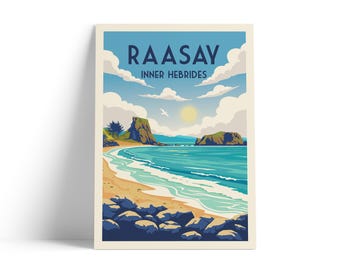 Raasay Travel Poster – Inner Hebrides Scotland Print | Scottish Island Beach Art | Coastal Wall Art