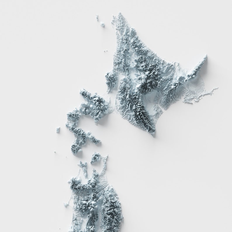 Japan Art Shaded Relief Map - 2D Print - Geology - Hokkaido - Chubu ...