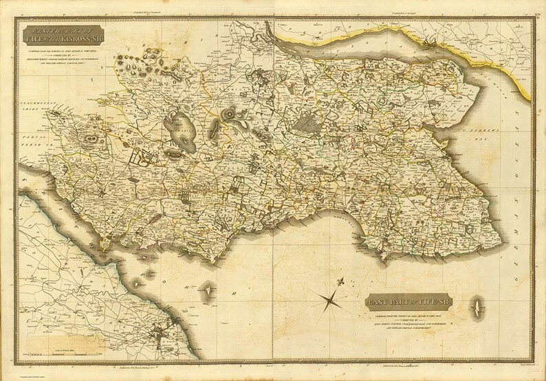 Map of Fife Scotland 1831 Old Replica Poster Print A2 A1 Etsy