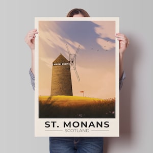 St. Monans Travel Poster - Fife Wall Art - St. Monans Windmill - East Neuk Print