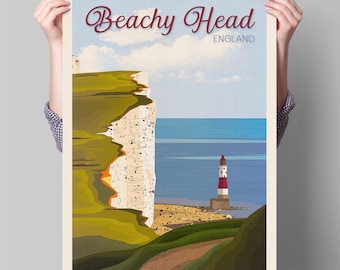 Beachy Head lighthouse Travel Poster - English Wall Art - East Sussex - A3, A2, A1