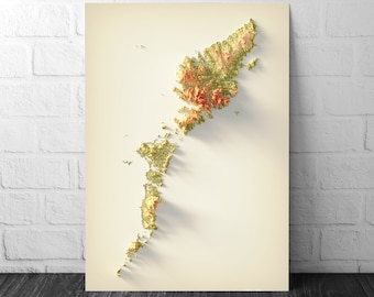 Outer Hebrides Art Relief Map - Harris and Lewis - 2D  Print - Scotland Geology Poster  - 2D Shaded Relief Map - Western Isles - Long Isle