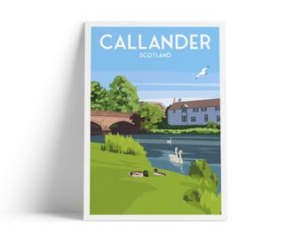 Callander Scotland Travel Poster: River Teith Vintage Print