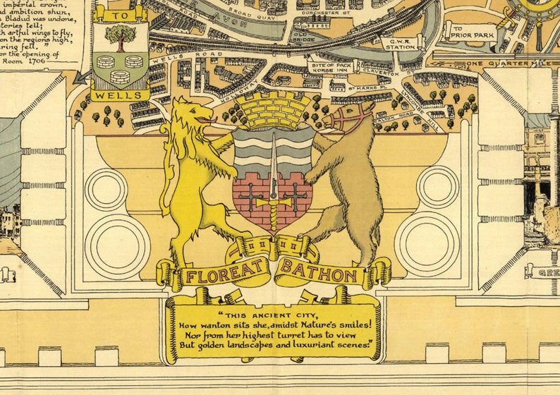 Bath Map Pictorial Map of the Historic City of Bath bath Etsy UK