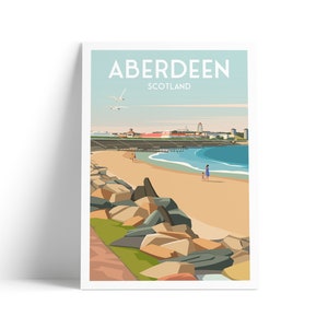 Aberdeen Print - Aberdeenshire travel poster - Beach  - Scotland