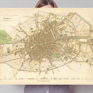 Carte ancienne de Dublin, impression irlandaise vintage, 1836, reproduction de qualité