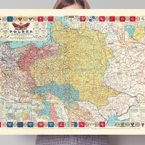 Antigo mapa pictórico da Polônia - 1922 - Józef Michal Bazewicz - Impressão vintage da Polônia - Presente polonês - Arte polonesa - Arte de parede