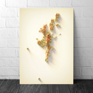 Shetland Isles Kunst Reliefkarte - Schottland Geologie Poster - 2D Reliefkarte - Lerwick - Scalloway - Brae - Sandwick
