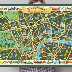 Alte Bildkarte von London - The Daily Telegrafie Karte von London mit Straßenplan von Central London - 1950 - Qualitäts reproduktion