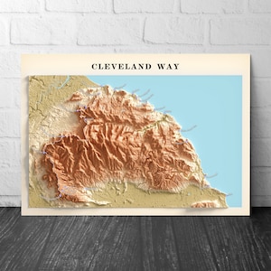 Cleveland Way Karte Drucken | Nationalspur | Wanderkarte | Wandkunst |  Geschenk für Wanderer | Helmsley zu Filey