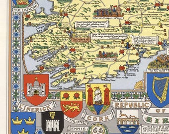 Carte murale pour enfants - Carte du Royaume-Uni et de l'Irlande - Colorée avec animaux et monuments - Décoration éducative pour chambre d'enfant