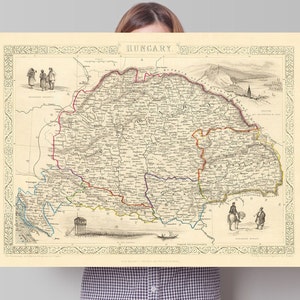 Alte Ungarn Landkarte | 1851 | Ungarische Vintage Print | Alte Landkarte Wanddeko