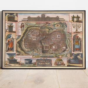 Alte Karte von Jerusalem, Jerusalem, 1690, Israel, Israelische Hauptstadt, Palästina, biblische Karte, historische Stätten, Altes Testament