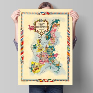 Mapa da Velha Europa | Vintage francês Europa Ocidental Occidentale Pôster | Impressão artística de parede europeia pictórica