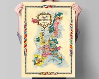 Old Europe Map | French Vintage Western Europe Occidentale Poster | Pictorial European Wall Art Print