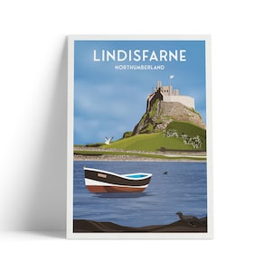 Lindisfarne Print - Holy Island - Northumberland Travel Poster -  Lindisfarne Castle
