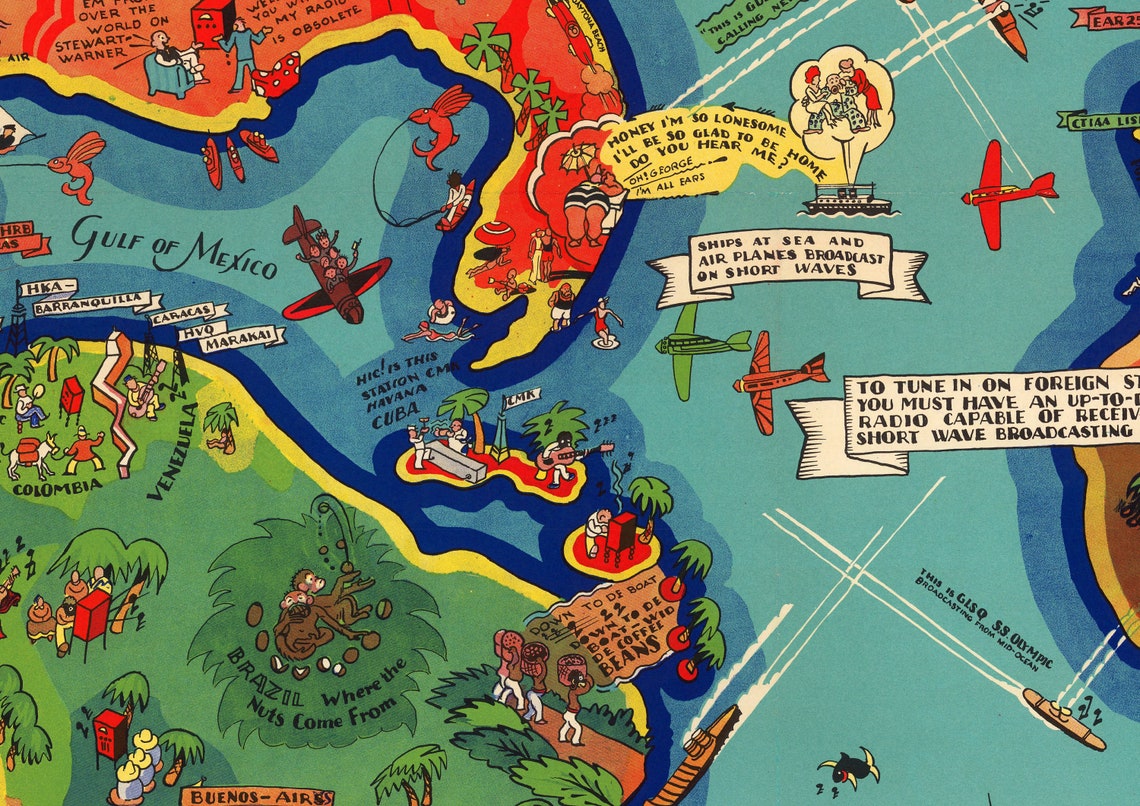 Short Wave Radio Map Vintage World Map Vintage Poster Etsy